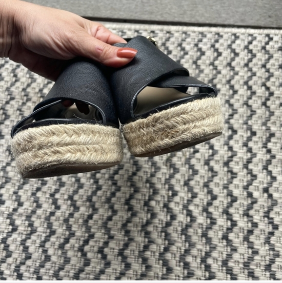 ⭐ Via SPIGA for Bloomingdales Women sz 9 black leather espardrille wedge sandals - Picture 3 of 7